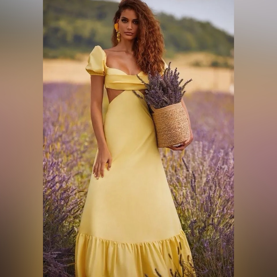 Nwt Alamour The Label Kasia Yellow Maxi Dress Poplin Cotton A-Line Women’s Large